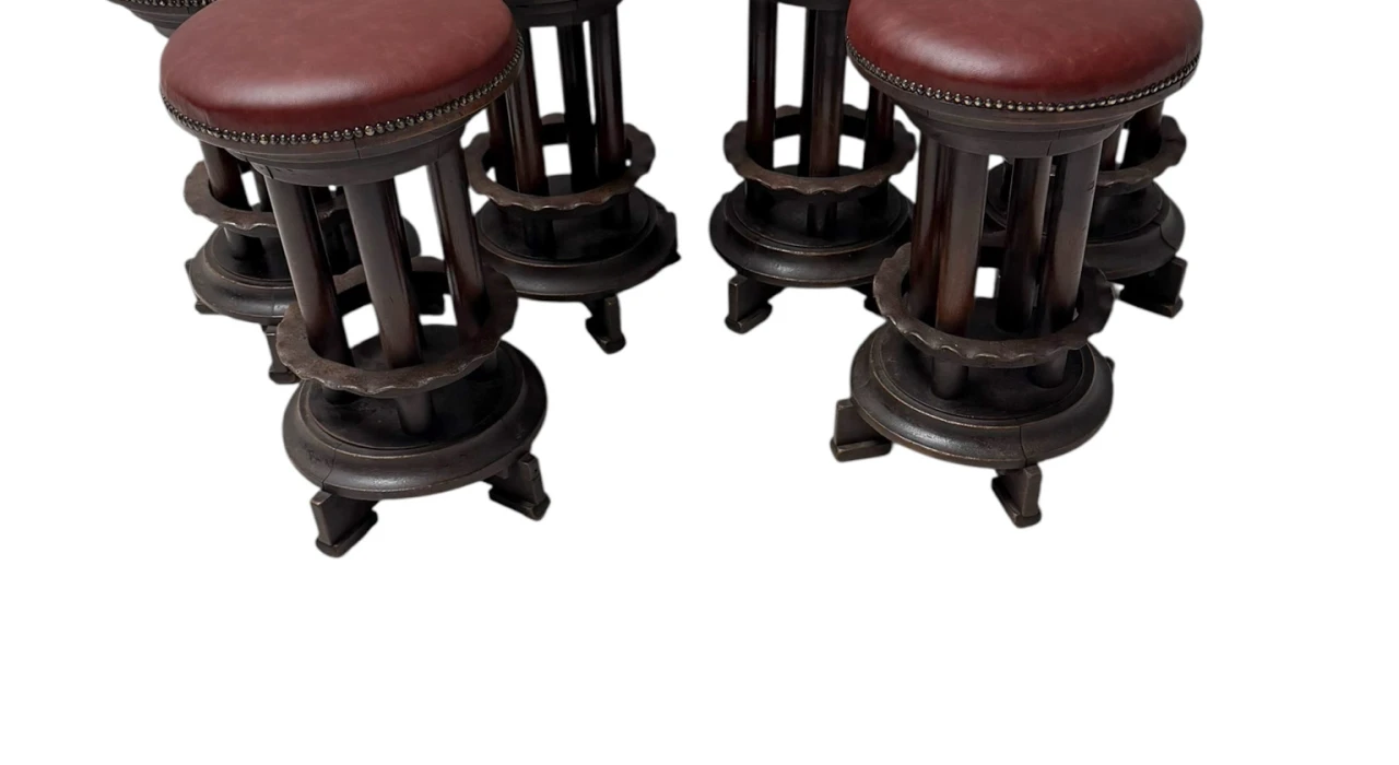 Six Art Deco Amsterdamse School Stools with Leather Tops, 1920s